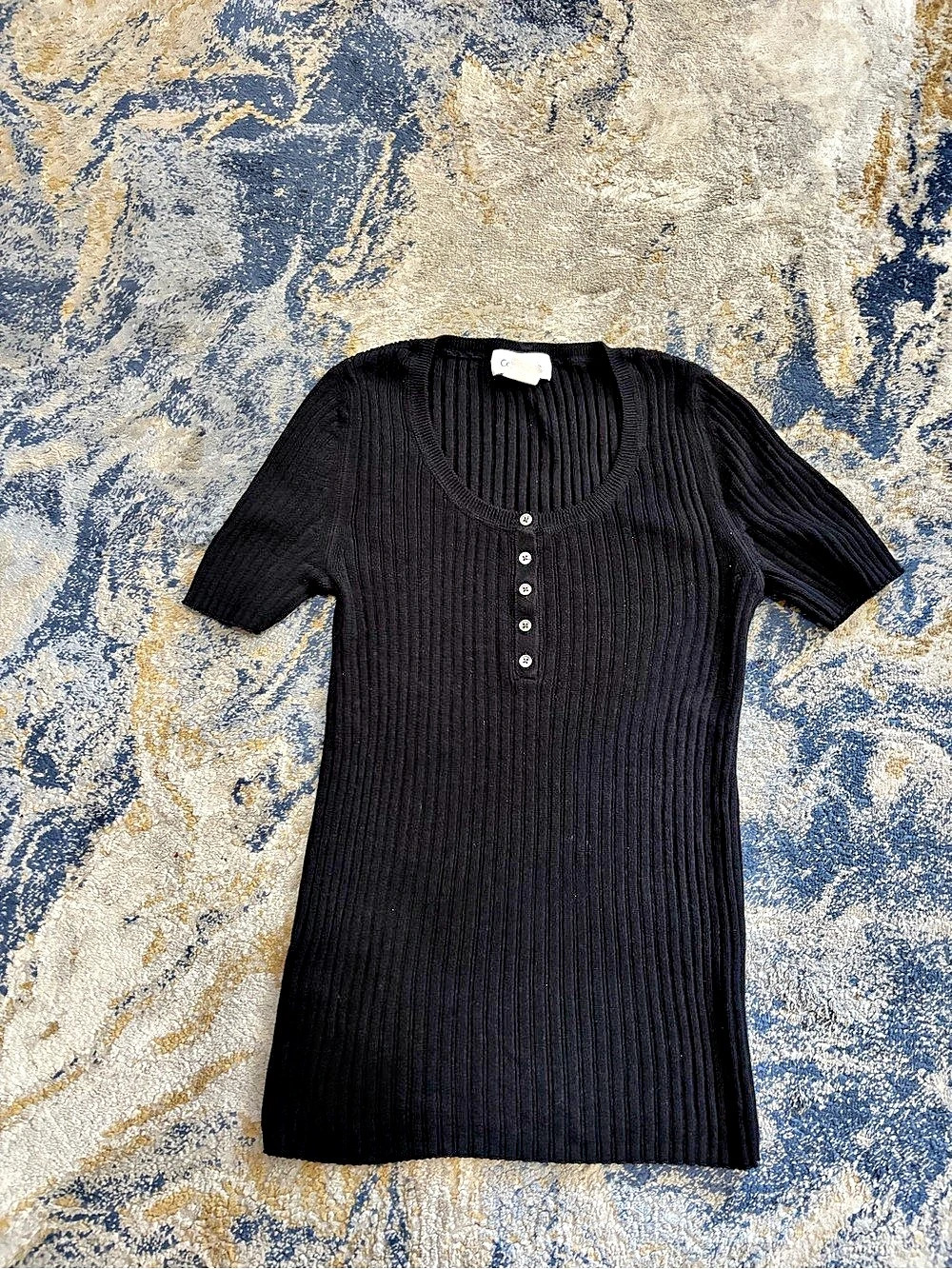 Calvin Klein Ribbed Short Sleeve Top in Black Size XS Like New